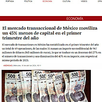 El mercado transaccional de Mxico moviliza un 45% menos de capital en el primer trimestre del ao